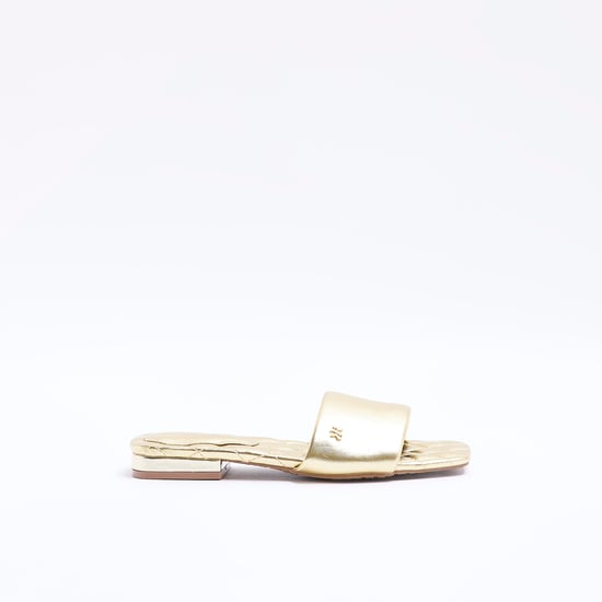 River Island Womens Sliders Gold Wide Fit Padded