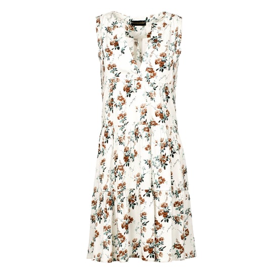 Sleeveless Ecru Floral A Line Dress