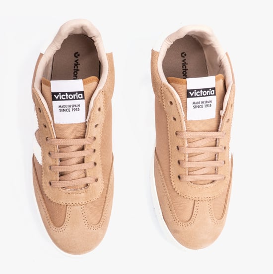 BERLIN SPLIT LEATHER & NYLON Womens Trainers Taupe