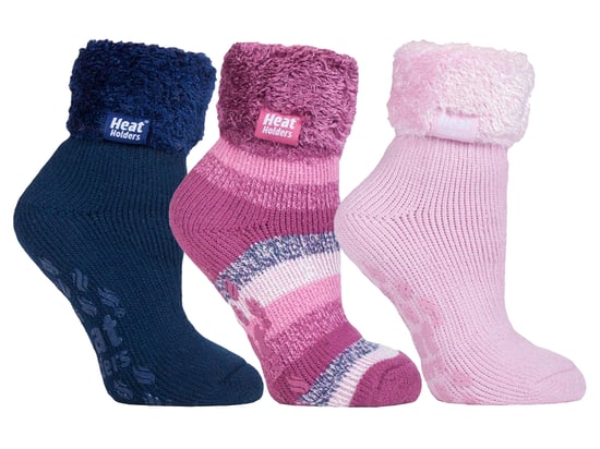 Womens Fluffy Slipper Bed Socks with Grips | Heat Holders | 3 Pair Multipack | Ladies Warm Fleece Lined Non Slip Socks | Regalos de invierno para ella - Pack 3 - Image 1