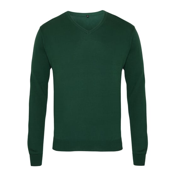 Premier Mens Knitted Cotton Acrylic V Neck Sweatshirt (Bottle Green) - Image 1