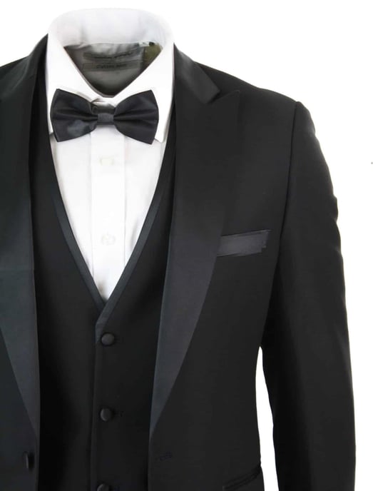 Traje de esmoquin negro de 3 piezas para hombre, clásico, de satén, para cenas, bodas, bailes de graduación - Image 4