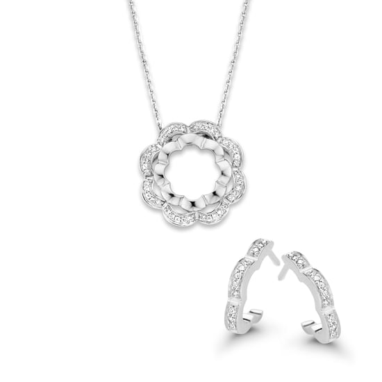 Orphelia 'Onyx' Women's 925 Sterling Silver Set: Chain-Pendant + Earrings - Silver SET-7127 - Image 1