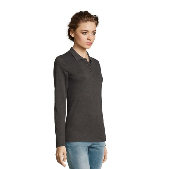 SOLS Womens/Ladies Perfect Pique Long-Sleeved Polo Shirt (Charcoal Melange) - Image 3