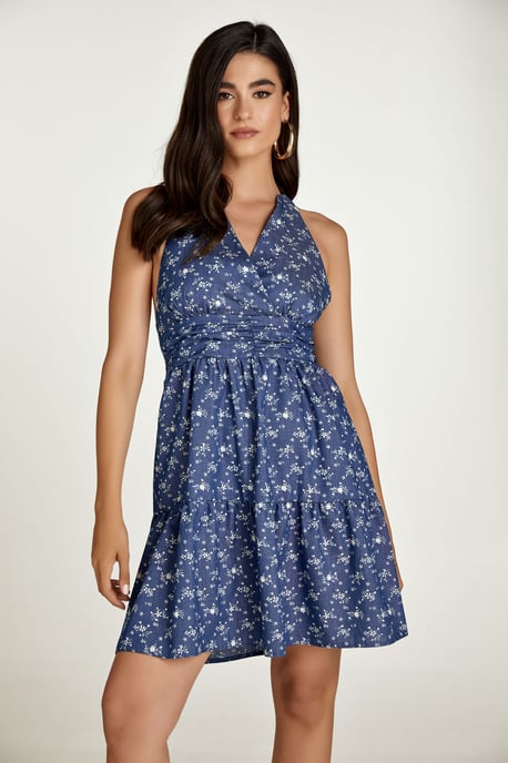Indigo Floral Empire Line Mini Dress