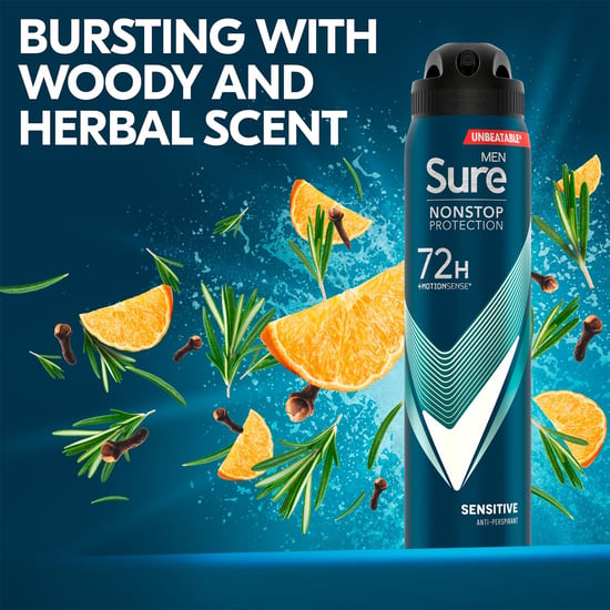 Sure Men Anti-Perspirant 72H Nonstop Protection Sensitive Deodorant 250ml, 6 Pack