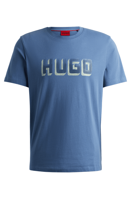 Men's Hugo Logo Print Cotton-Jersey T-Shirt in Blue