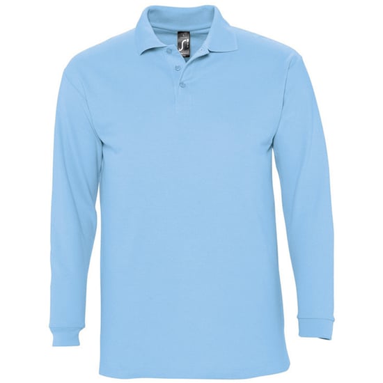 SOLS Mens Winter II Long Sleeve Pique Cotton Polo Shirt (Sky) - Image 1