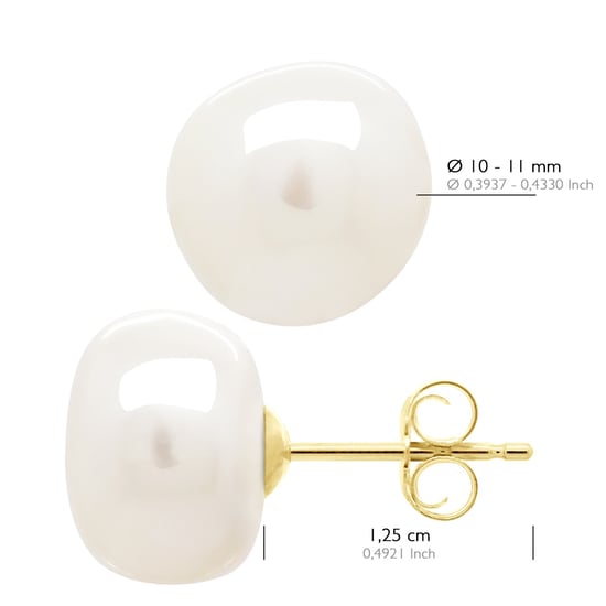 Earrings Yellow Gold - Real Cultured Freshwater Pearls Baroque 10-11 mm - Image 2