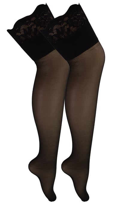 Multipack de 2 Pares de Medias de Mujer con Costura y Encaje en la Parte Superior | Sock Snob | Medias Altas para Mujer - Negro / Negro - Image 1