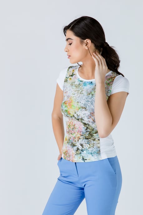 White Short Sleeve Floral Print Top