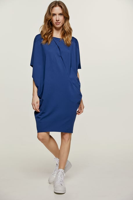 Vestido azul de punto di Roma con mangas murciélago - Image 6