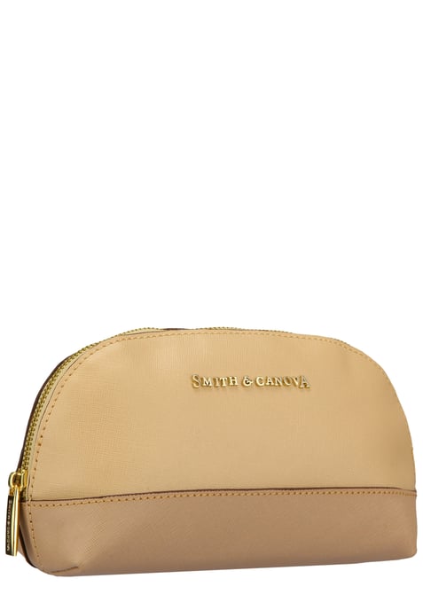 TWO-TONE LEATHER ZIP AROUND COSMETIC BAG