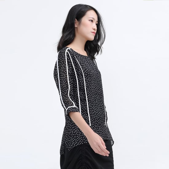 Polka Dots White Trim Chiffon Blouse - Image 2