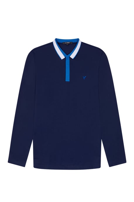 D-Rock Mens Polo Shirt with Dual-Stripe Collar Long Sleeve