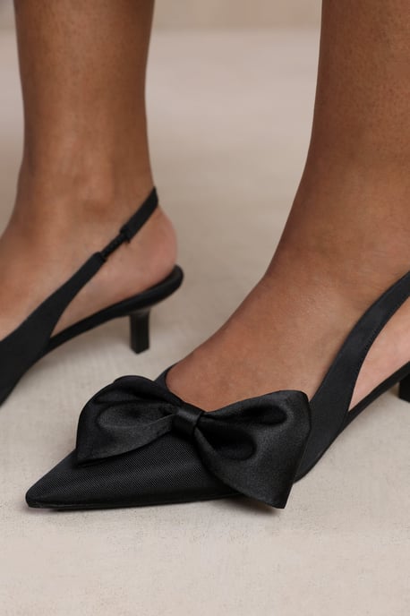 Wheres That From Womens 'Spain' Wide Fit Low Kitten Heels Pointed Toe Bow Detail