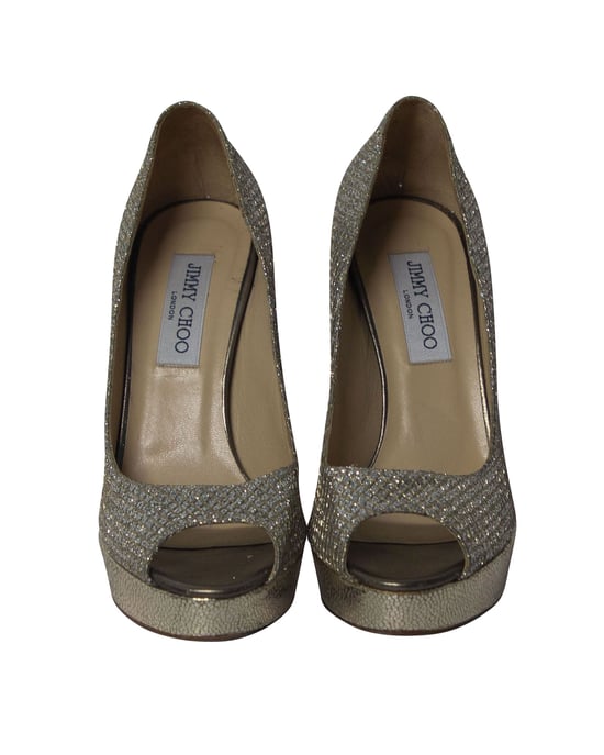 Jimmy Choo Dahlia Platform Peep Toe Pumps in Silver Glitter - Image 2