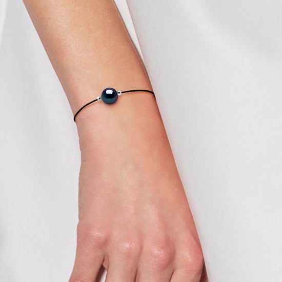 DIADEMA - Bracelet - Black Nylon - Freshwater Pearl - Black Tahiti