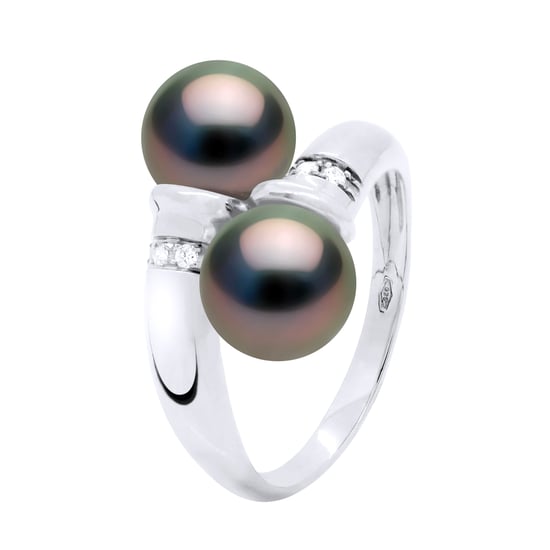 Ring You & Me Diamonds 0,06 Cts 2 Real Cultured Tahiti Pearls Round 8-9 mm - White Gold - Image 1