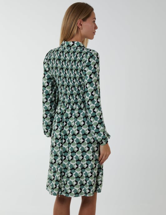 Shirred Bust Long Sleeve Shirt Dress