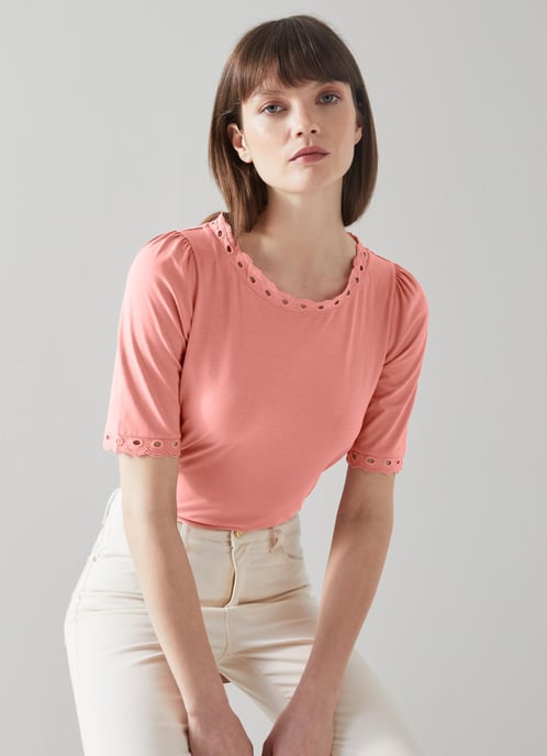LK Bennett Lilly Jersey Tops, Dusty Rose