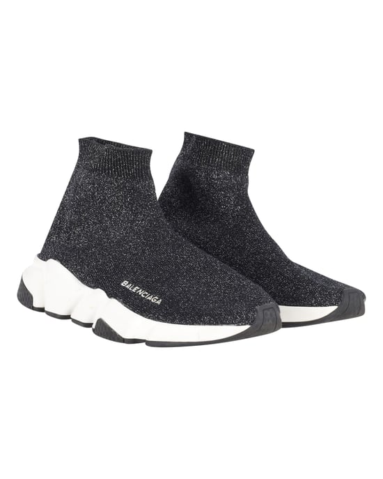 Balenciaga Glittered Speed Trainers in Black and Silver Polyester - Image 3