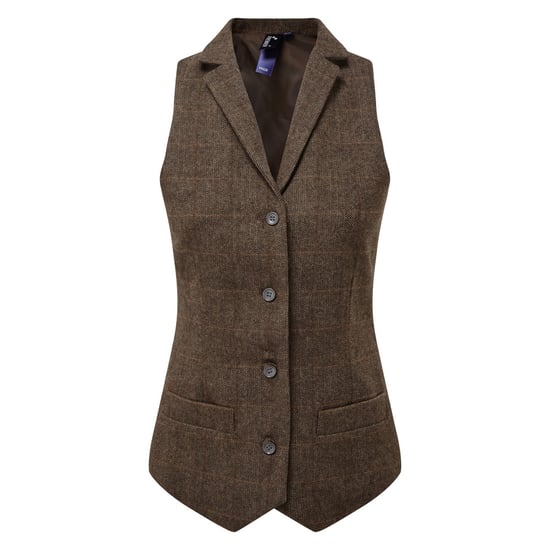 Premier Womens/Ladies Herringbone Waistcoat (Brown Check) - Image 1