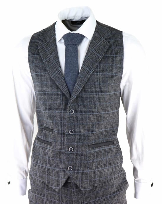 Traje de tweed de tres piezas a cuadros grises para hombre, Peaky Blinders, estilo Gatsby de los años 20, corte entallado - Image 4