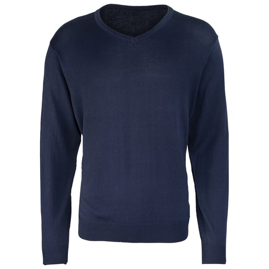 Premier Mens Knitted Cotton Acrylic V Neck Sweatshirt (Navy) - Image 1