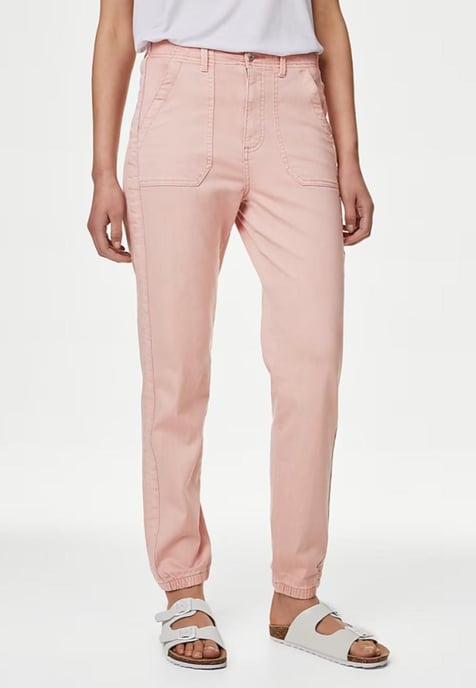 M&S Collection Ladies Cotton Blend Slim Fit Ankle Grazer Joggers Rosa - Image 1