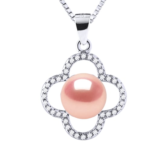 CLOVER Necklace Freshwater Pearl 9-10 mm Pink 925