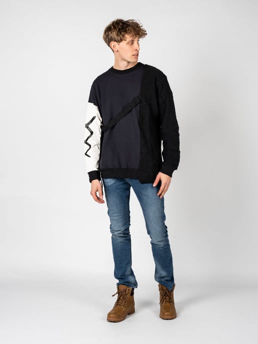 Nicolo Tonetto Sudadera Lien del hombre negro, Blanco, azul oscuro - Image 2