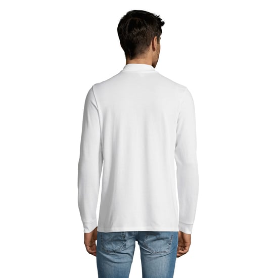SOLS Mens Perfect Plain Pique Long-Sleeved Polo Shirt (White) - Image 2