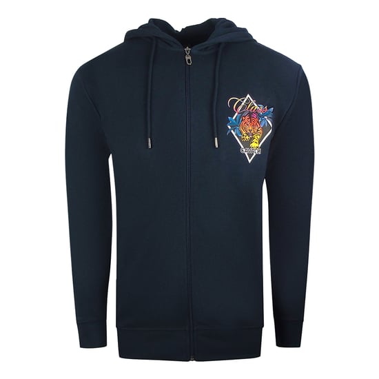Cavalli Class Diamond Logo sudadera con capucha azul marino con cremallera - Image 1