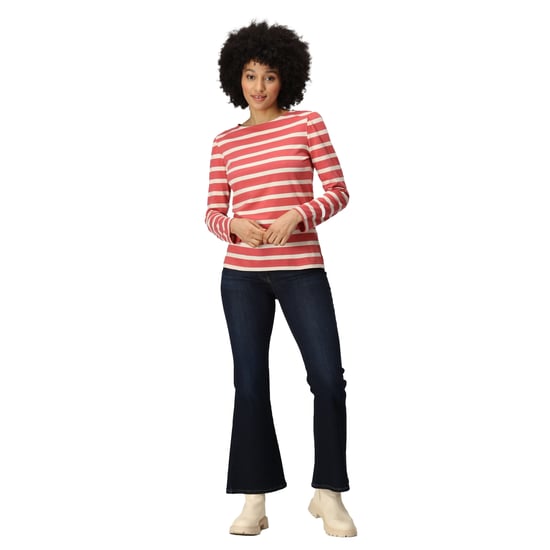 Regatta Womens/Ladies Federica Stripe Long-Sleeved T-Shirt (Mineral Red/Light Vanilla)