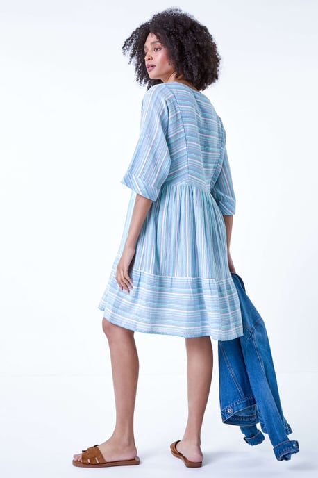 Cotton Stripe Print Smock Dress