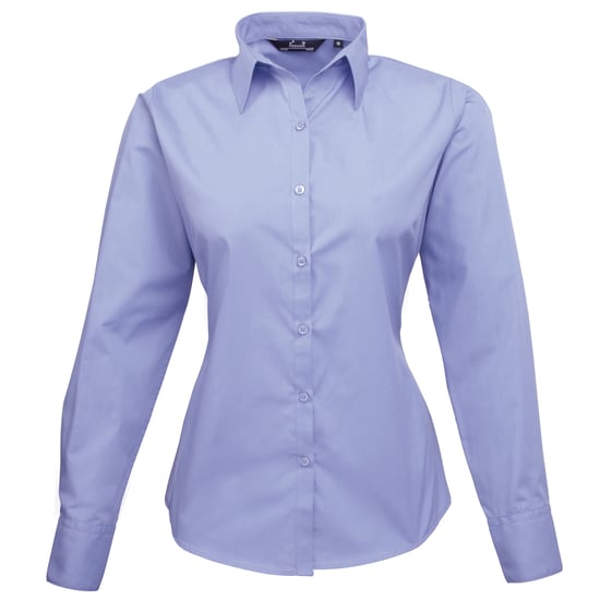 Premier Womens/Ladies Poplin Long-Sleeved Blouse (Mid blue) - Image 1