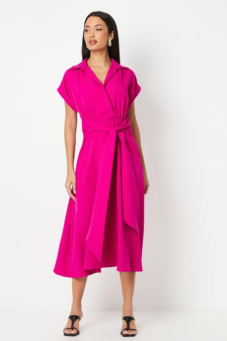 Front Tie Shirt Midi Dress - Image 1