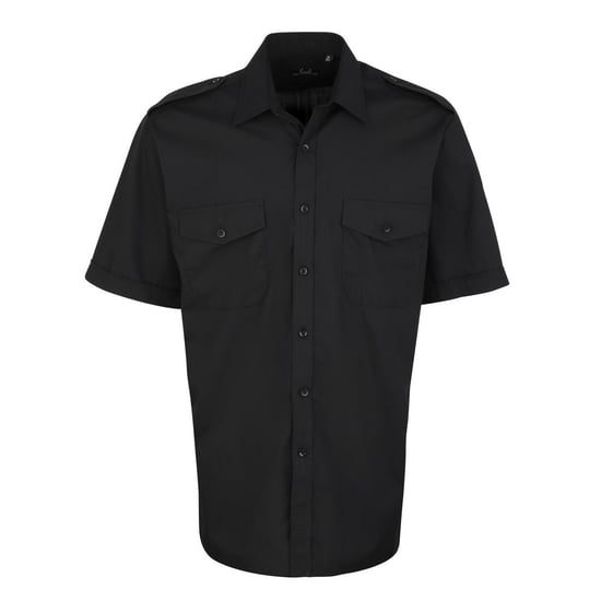 Premier Mens Short-Sleeved Pilot Shirt (Black) - Image 1