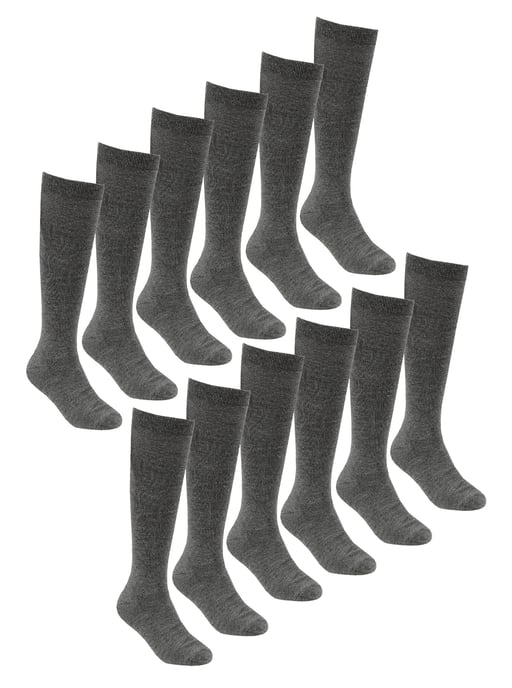 12 Pair Multipack Girls Knee High Bamboo Socks | Long School Kids Socks - Grey