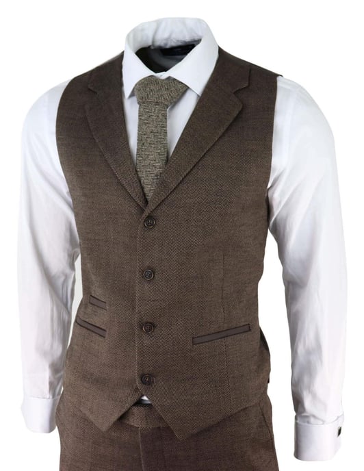 Traje de tweed de tres piezas en espiga marrón para hombre, Peaky Blinders, clásico, a medida - Image 5