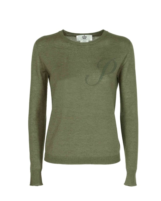 Crown Of Edinburgh Cashmere Long Sleeve Art 004 Green Letter P