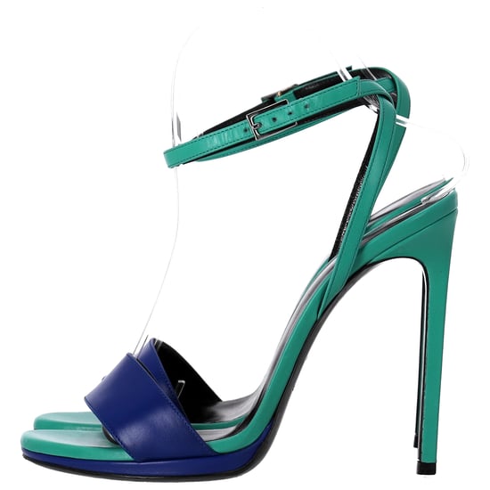 Saint Laurent Jane Ankle Strap Heeled Sandals in Green and Blue Leather - Image 2