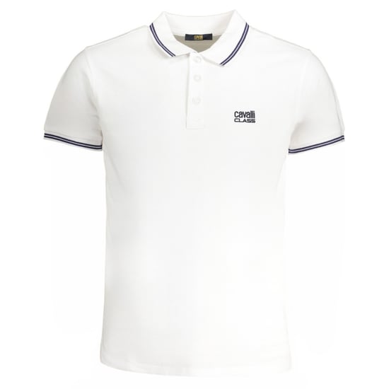 Camiseta Polo Blanca con Logo Azul y Cuello Acentuado de Cavalli Class - Image 1