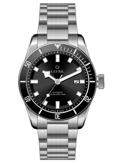 Gevril Men's Yorkville Swiss Automatic Sellita SW200 Black Dial Stainless Steel Watch