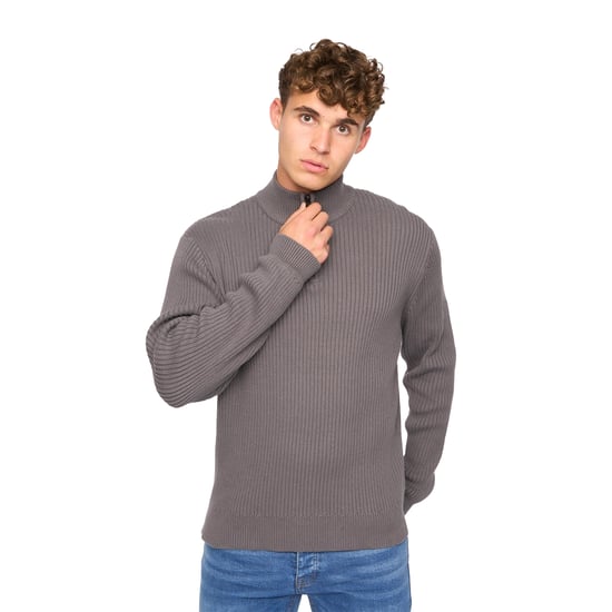 Crosshatch Mens Havaline Knitted Quarter Zip Pullover (Charcoal Grey) - Image 1