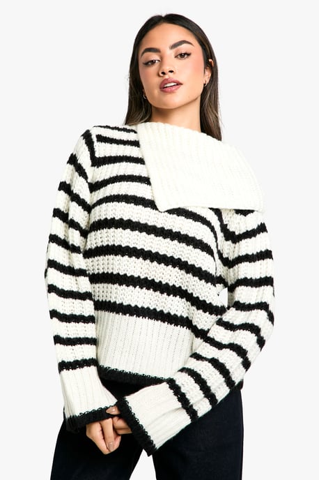 Knitted Stripe Collar Detail Jumper - Image 1