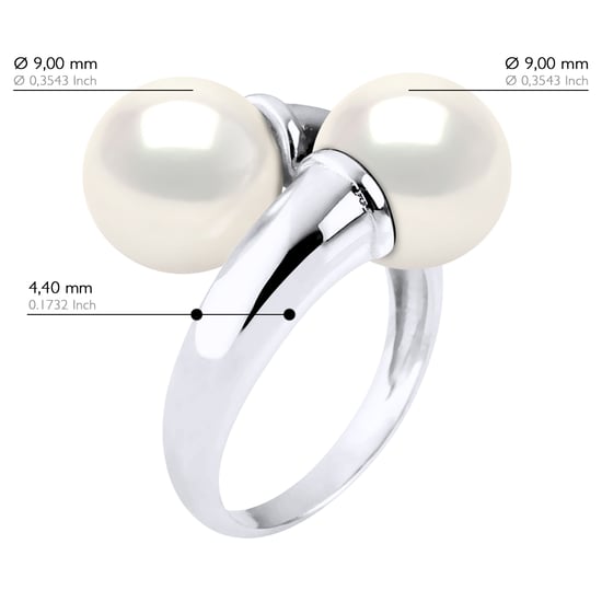 Ring You & Me Bulk - 2 Real Cultured Freshwater Pearls Round 9-10 mm - Image 2