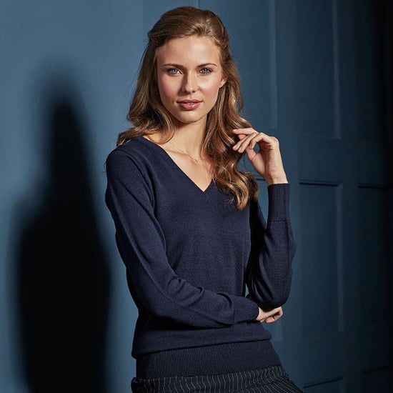 Premier Womens/Ladies V-Neck Knitted Sweater / Top (Navy) - Image 2