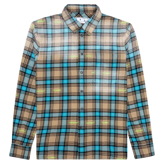 Off-White Helvetica Pattern Camel Beige Flannel Shirt